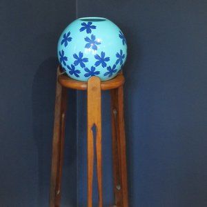Cynthia Rowley Vase Bowl Turquoise Cobalt Blue Daisies Round Statement Whimsical